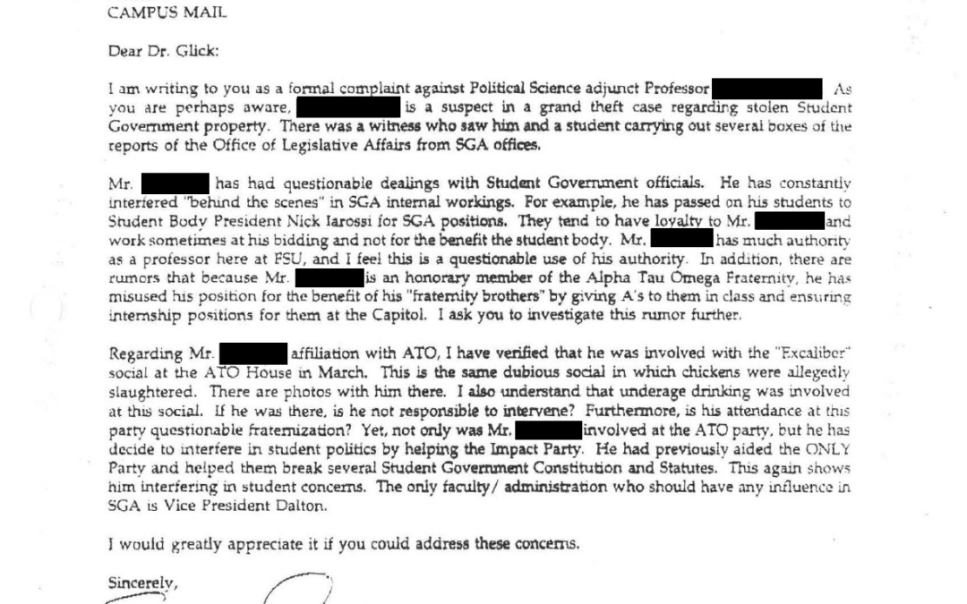 Document – 1997 July FSU Senate President Letter