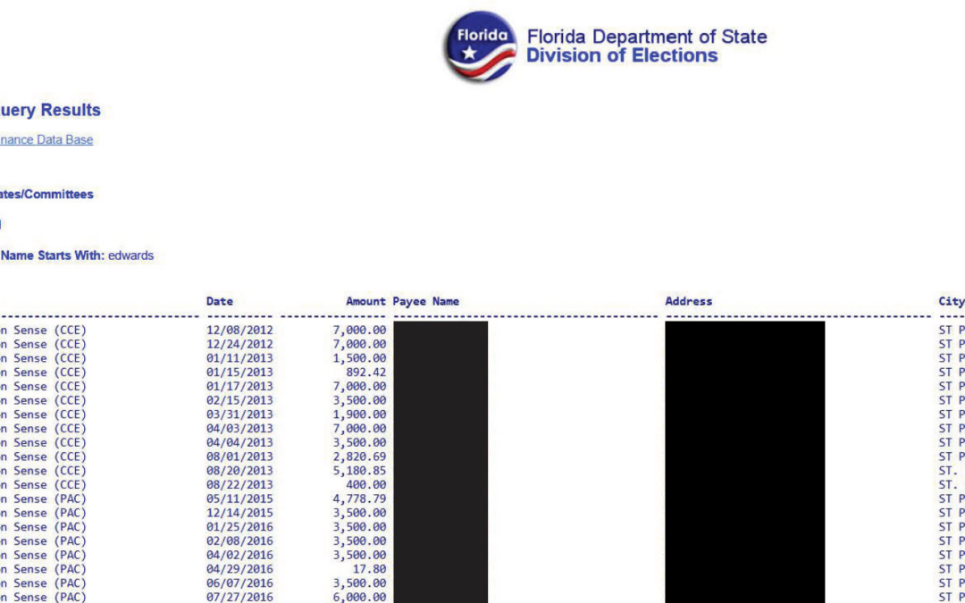 Document – 2012 to 2018 Floridians for Common Sense Payments to Accused Operative