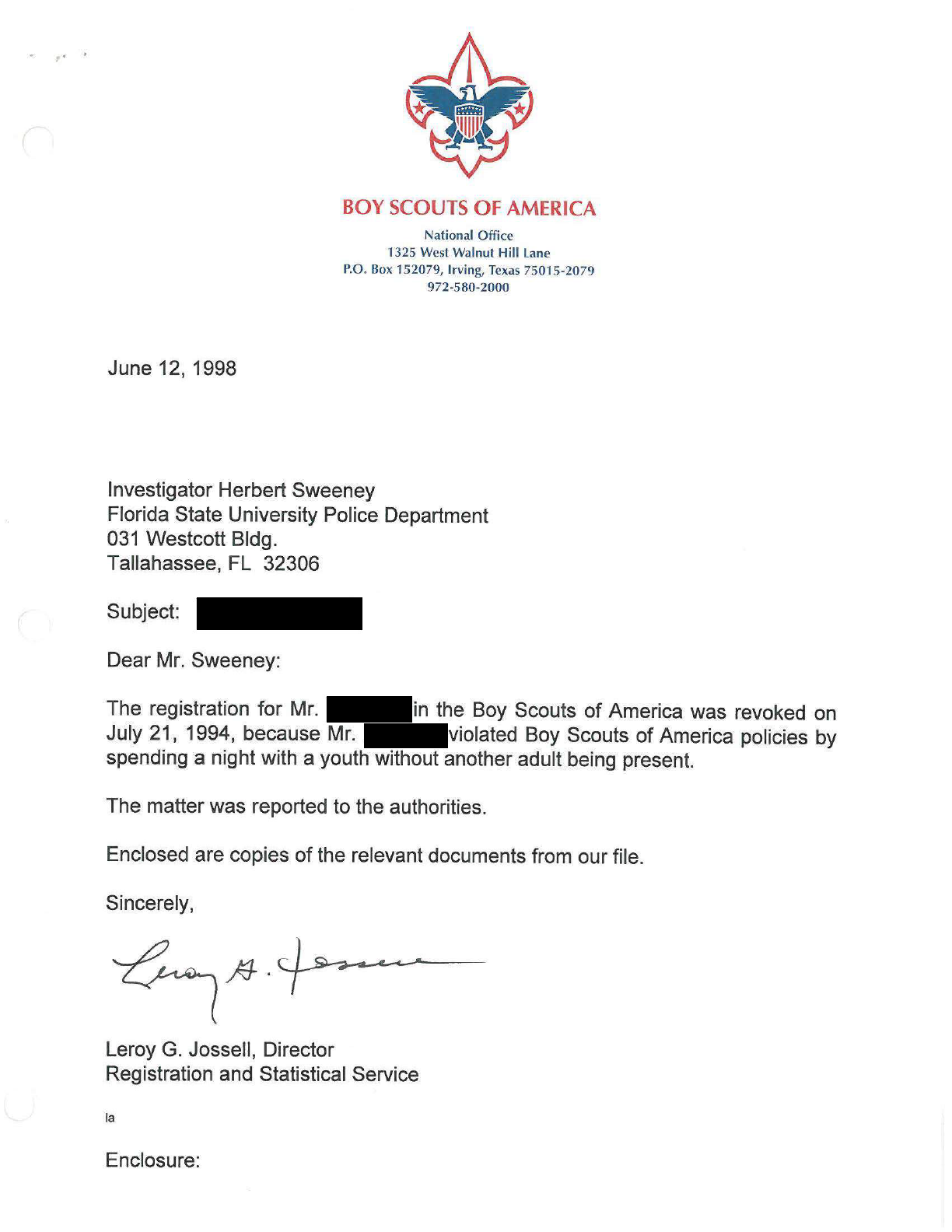 June 1998 Boy Scout Letter Boy Scout Letter