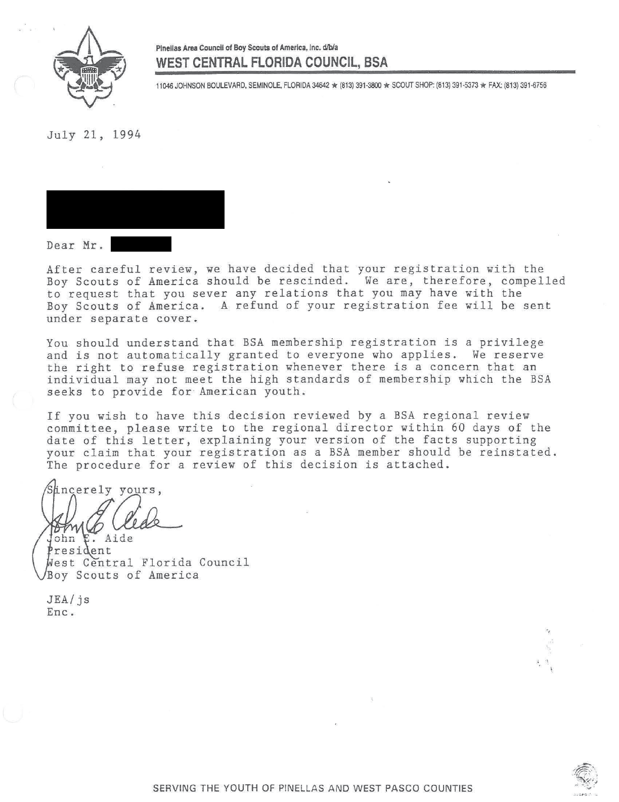 July 1994 Boy Scout Letter