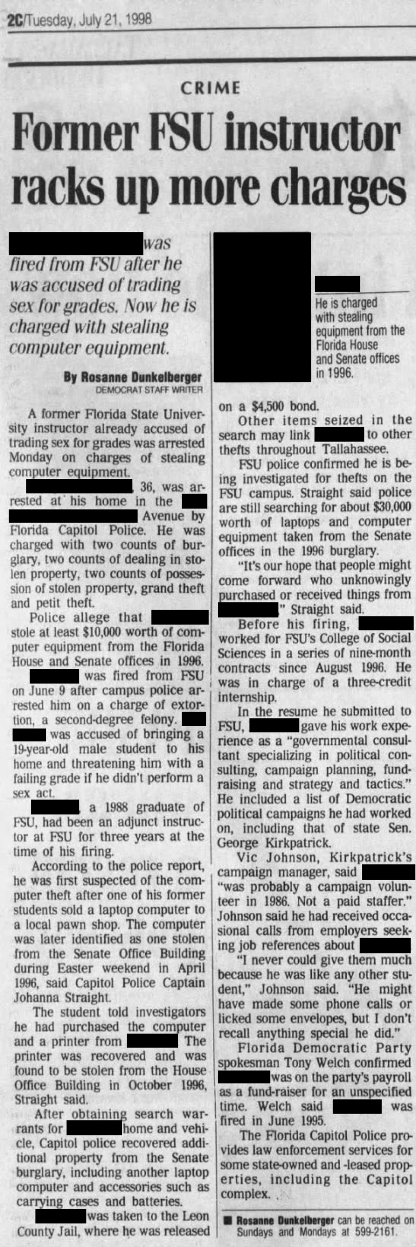 July 1998 Tallahassee Democrat Article